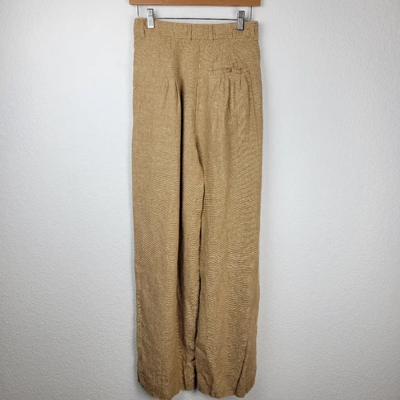 Posse Nancy Trouser in Walnut Linen Pleated Straight Wide Leg Tan Small - Picture 6 of 13